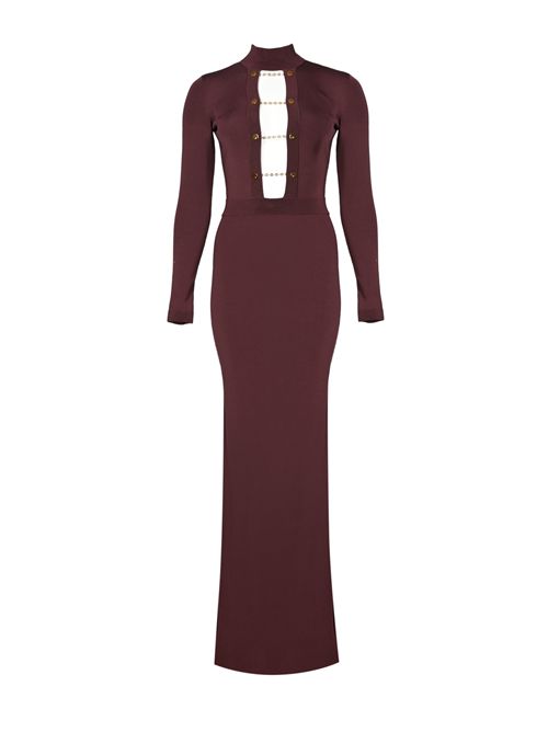 Abito lungo in maglia di viscosa con gemelli gioiello Merlot Elisabetta Franchi | AM29S57E2EA4